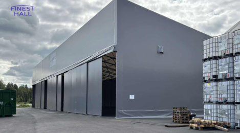 Finest-Hall Factory OÜ toodetud ja paigaldatud varikatus mõõtudega 15x49m, kõrgusega 6,5 meetrit Kierto Itä-Suomi Oy-le.
