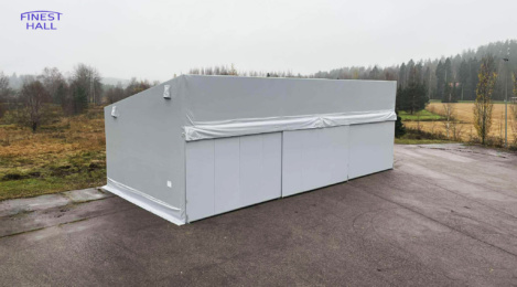 Finest-Hall Factory OÜ toodetud ja paigaldatud varikatus mõõtudega 10x21m, kõrgusega 7,5 meetrit Kiinteistö Oy-le.