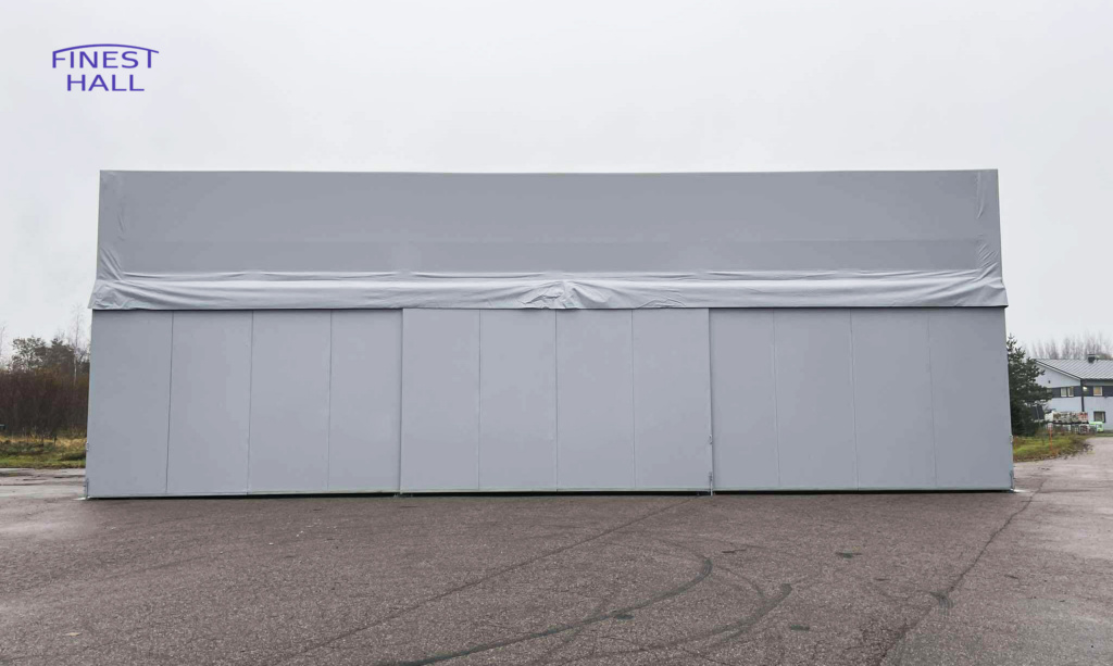 Finest-Hall Factory OÜ toodetud ja paigaldatud varikatus mõõtudega 10x21m, kõrgusega 7,5 meetrit Kiinteistö Oy-le.