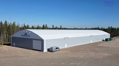 Finest-Hall Factory OÜ toodetud ja paigaldatud PVC hall mõõtudega 30x104m, kõrgusega 5,6 meetrit Lempäälän kunta-le.