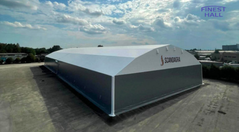 Finest-Hall Factory OÜ valmistama ja asentama PVC-halli Scandagra UAB, mitat 40 × 100 m ja korkeus 7 metriä.